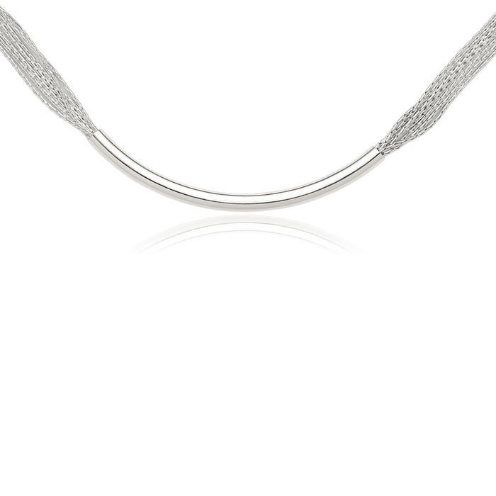 925 Sterling Silver Multi Strand Tube Chain Bar Layering Necklace