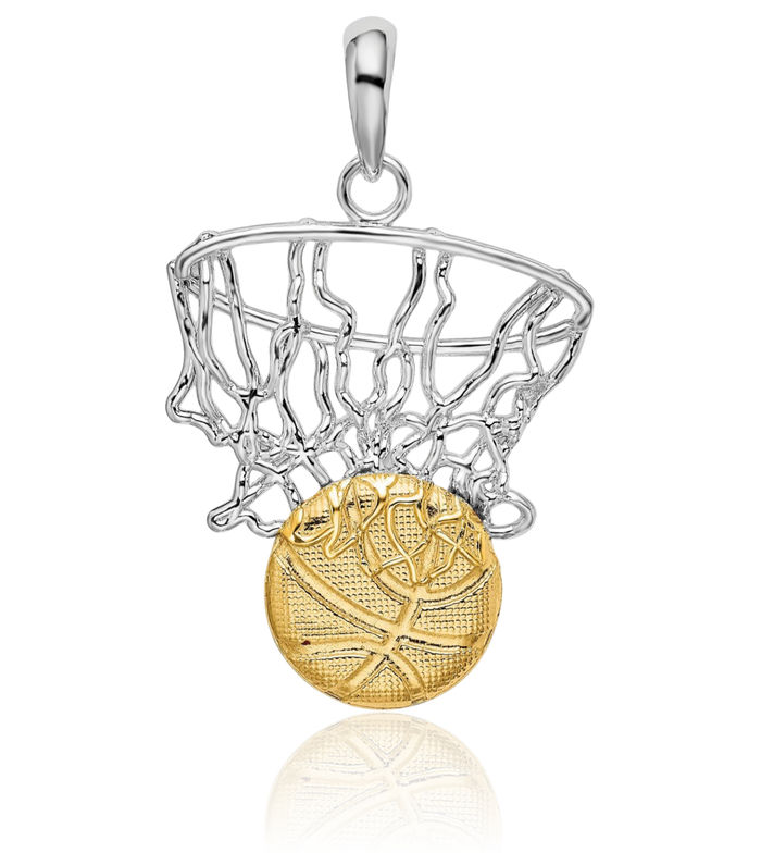 925 Sterling Silver Net Basketball Necklace Charm Sports Pendant