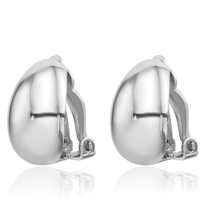 925 Sterling Silver Non Pierced Clip On Oval Stud Earrings