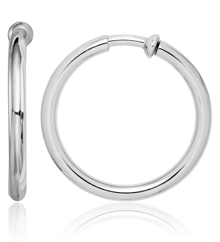 925 Sterling Silver Non Pierced Clip On Round Medium Hoop Earrings