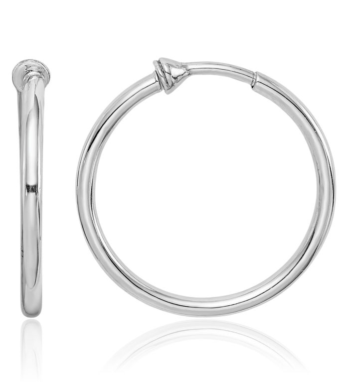 925 Sterling Silver Non Pierced Clip On Round Medium Hoop Earrings