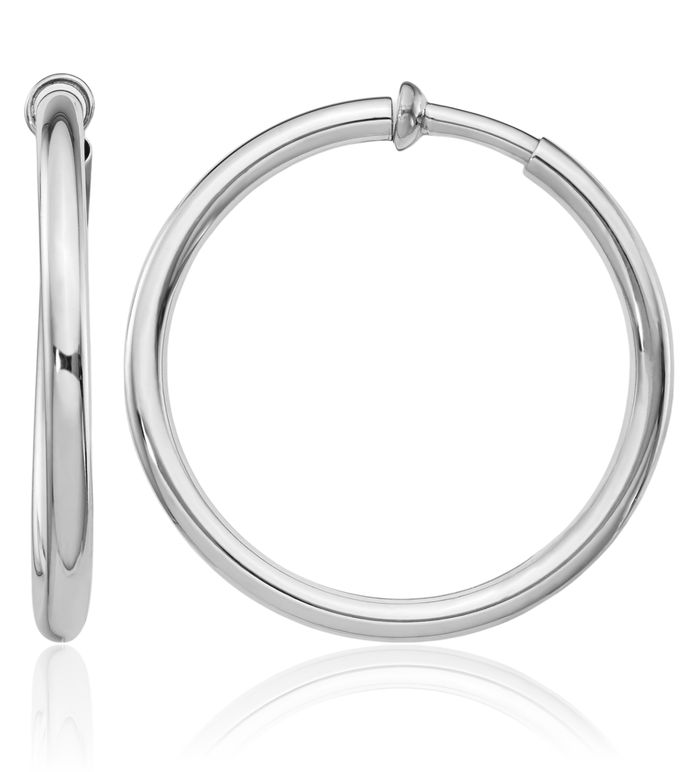 925 Sterling Silver Non Pierced Clip On Round Medium Hoop Earrings