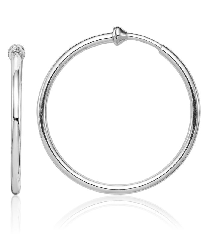 925 Sterling Silver Non Pierced Clip On Round Medium Hoop Earrings