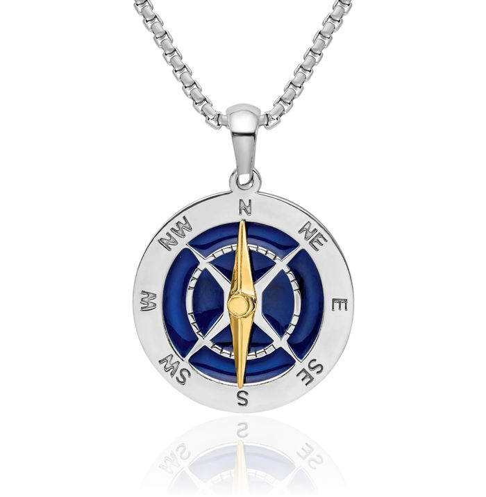 925 Sterling Silver North Star Compass Dangling Needle Necklace Nautical Charm Pendant