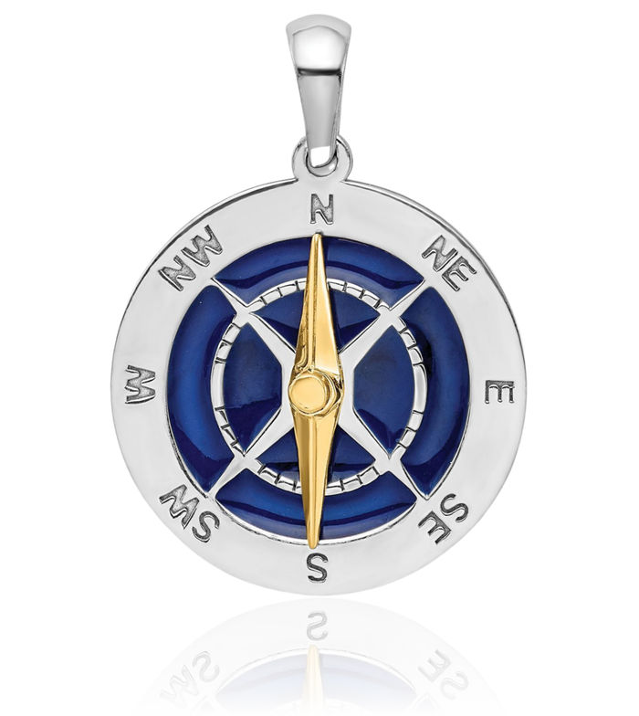 925 Sterling Silver North Star Compass Dangling Needle Necklace Nautical Charm Pendant