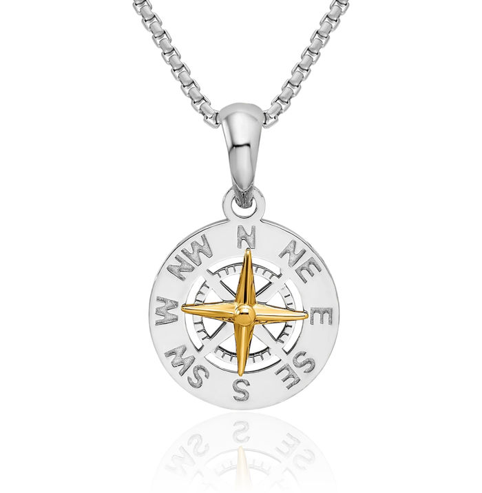 925 Sterling Silver North Star Compass Needle Necklace Nautical Charm Pendant
