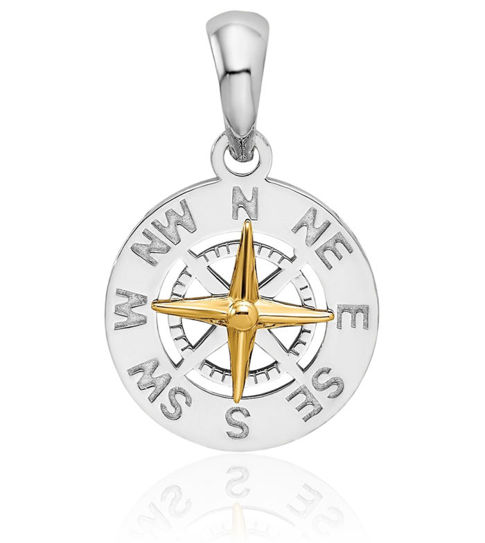 925 Sterling Silver North Star Compass Needle Necklace Nautical Charm Pendant