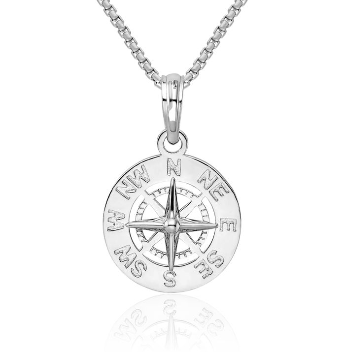 925 Sterling Silver North Star Compass Necklace Nautical Charm Pendant