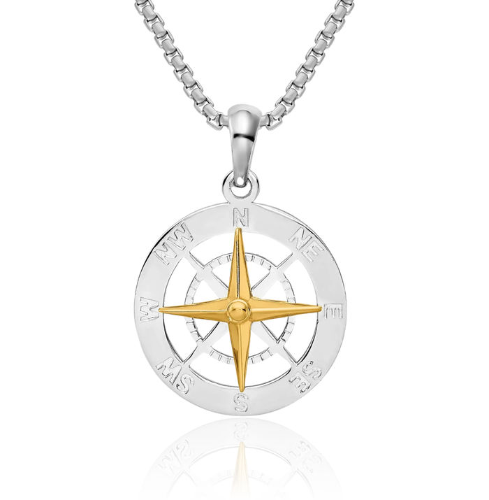 925 Sterling Silver North Star Compass Needle Necklace Nautical Charm Pendant