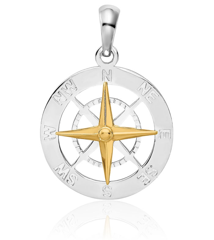 925 Sterling Silver North Star Compass Needle Necklace Nautical Charm Pendant