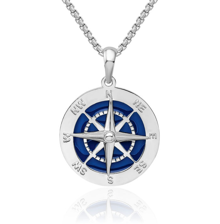 925 Sterling Silver North Star Compass Necklace Nautical Charm Pendant