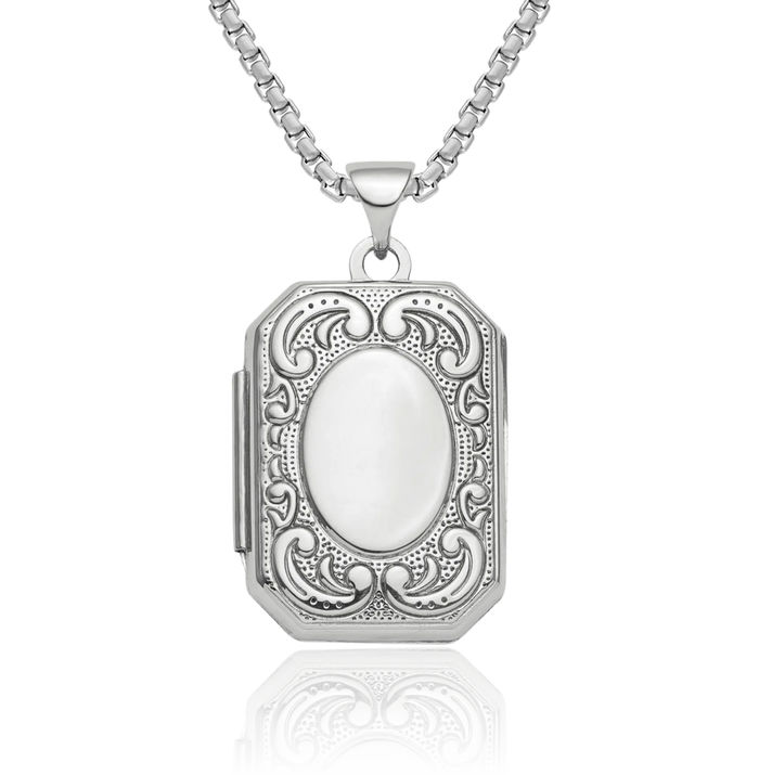 925 Sterling Silver Octagonal Personalized Photo Locket Necklace Picture Pendant Charm