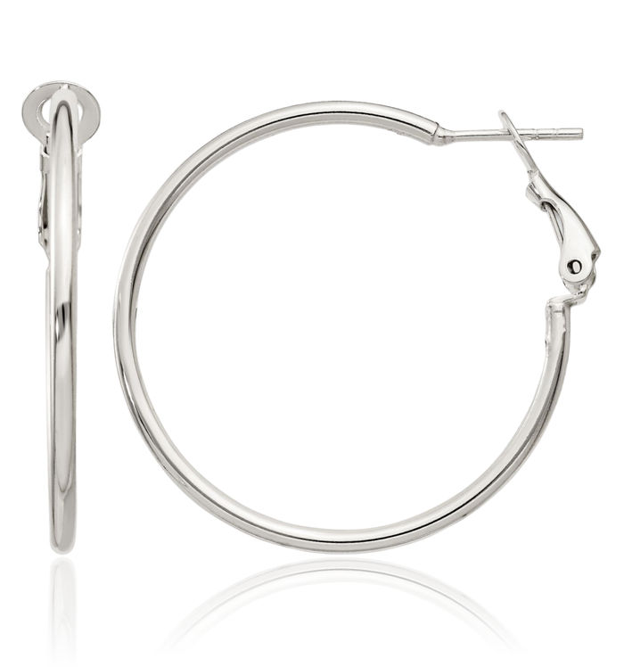 925 Sterling Silver Omega Clip Back Post Round Medium Hoop Earrings