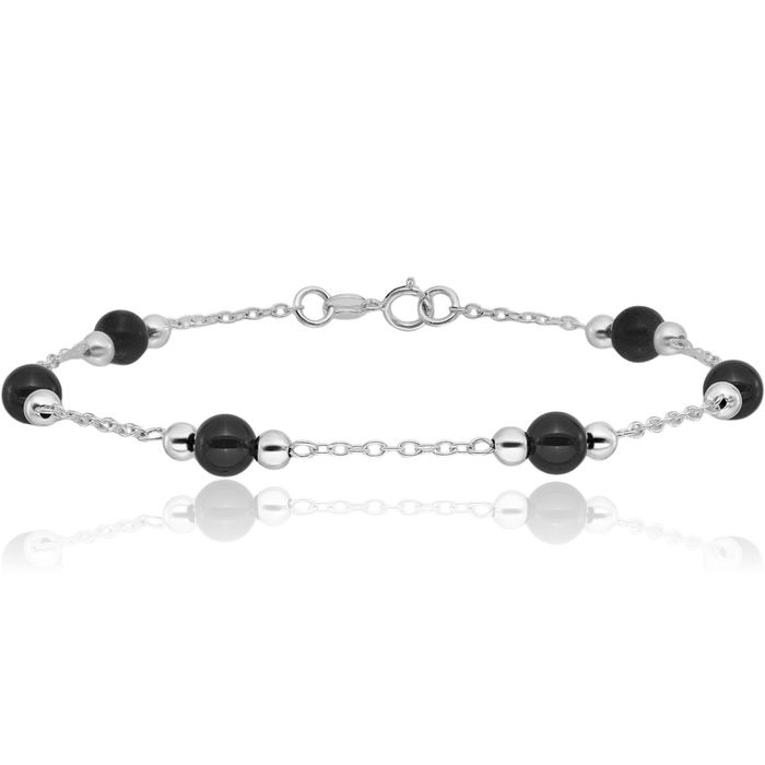 925 Sterling Silver Black Onyx Anklet Summer Beach Foot Ankle Bracelet