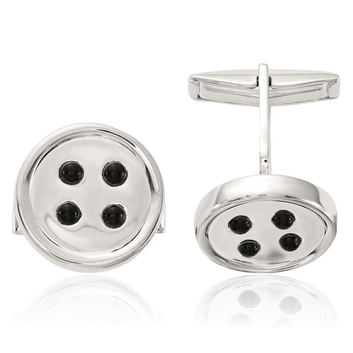 925 Sterling Silver Black Onyx Button Cuff Links