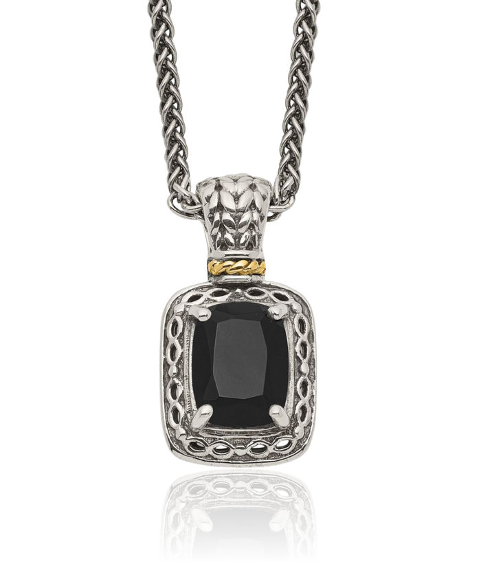 925 Sterling Silver Vintage Black Onyx Chain Necklace Gemstone Pendant Charm