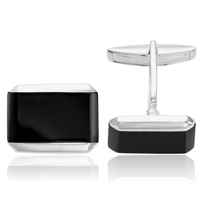 925 Sterling Silver Black Onyx Cuff Links