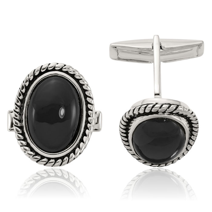 925 Sterling Silver Black Onyx Cuff Links