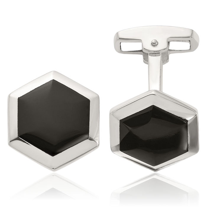 925 Sterling Silver Black Onyx Cuff Links