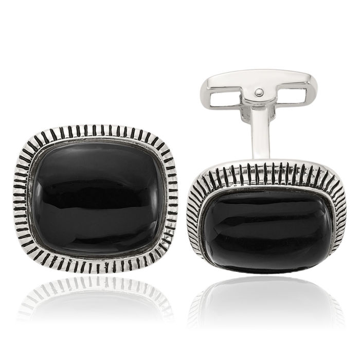 925 Sterling Silver Black Onyx Cuff Links