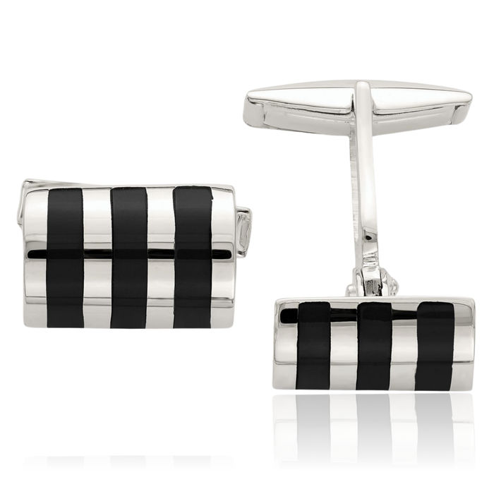 925 Sterling Silver Black Onyx Cufflinks French Tuxedo Shirt Cuff Links Set for Men