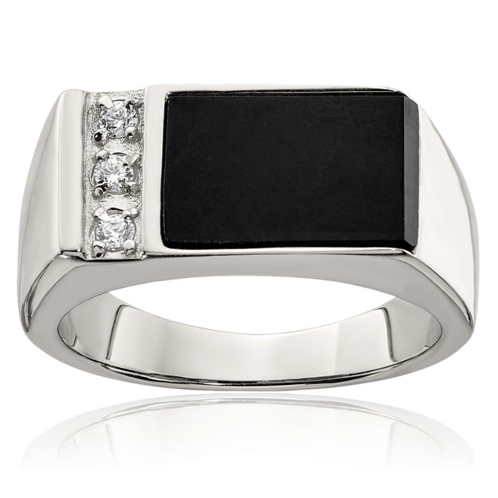925 Sterling Silver Black Onyx Cubic Zirconia CZ Ring