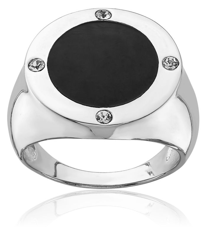 925 Sterling Silver Black Onyx Cubic Zirconia CZ Statement Ring