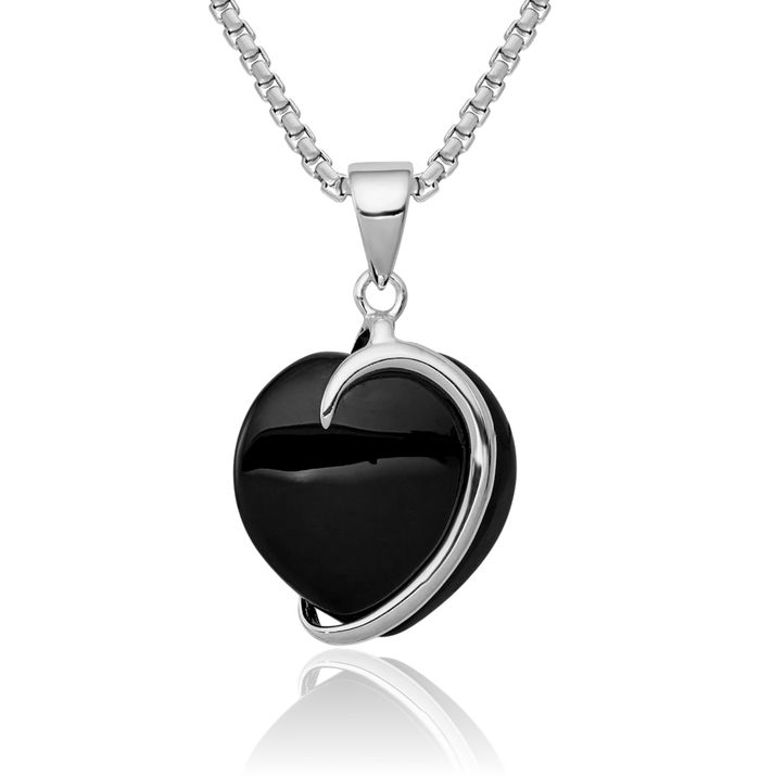 925 Sterling Silver Black Onyx Heart Necklace Love Pendant Charm