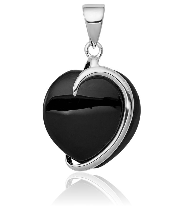 925 Sterling Silver Black Onyx Heart Necklace Love Pendant Charm