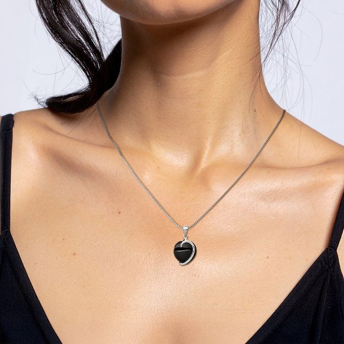 925 Sterling Silver Onyx Heart Necklace