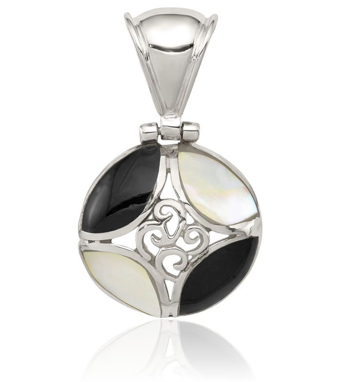 925 Sterling Silver Black Onyx Mother of Pearl Necklace Chain Pendant Charm