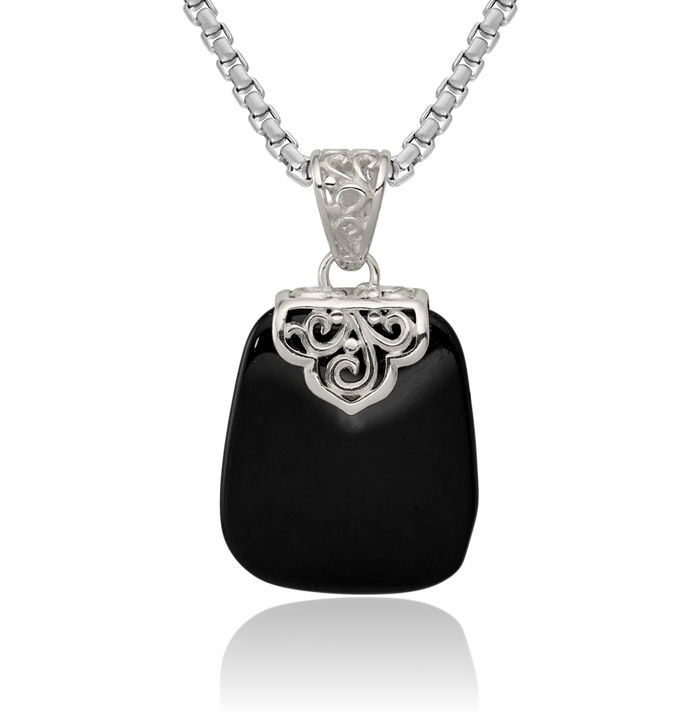 925 Sterling Silver Black Onyx Necklace Charm Gemstone Pendant