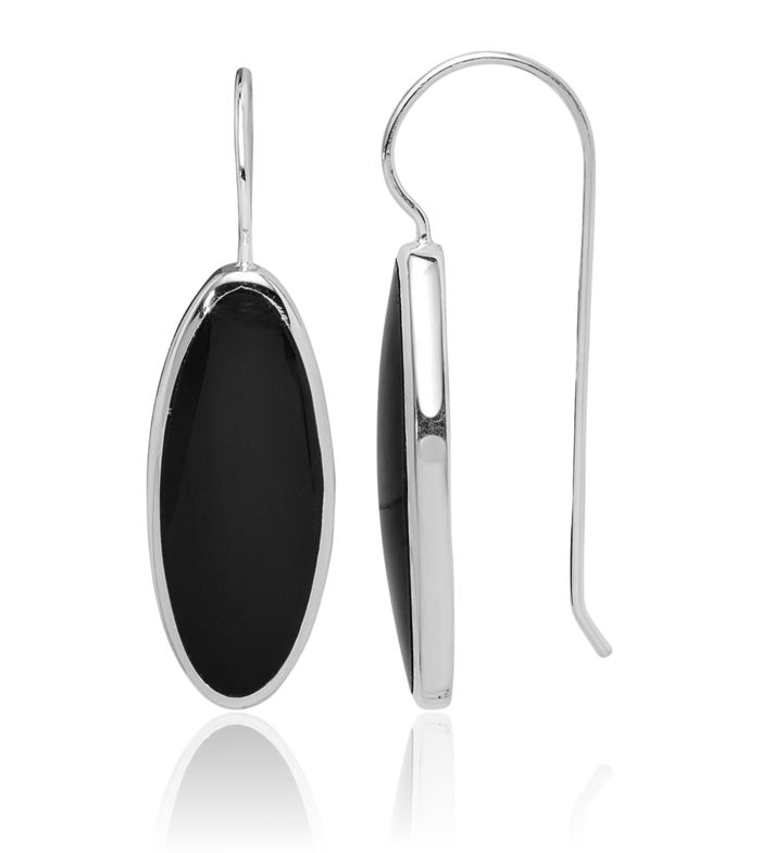 925 Sterling Silver Black Onyx Oval Drop Dangle Earrings