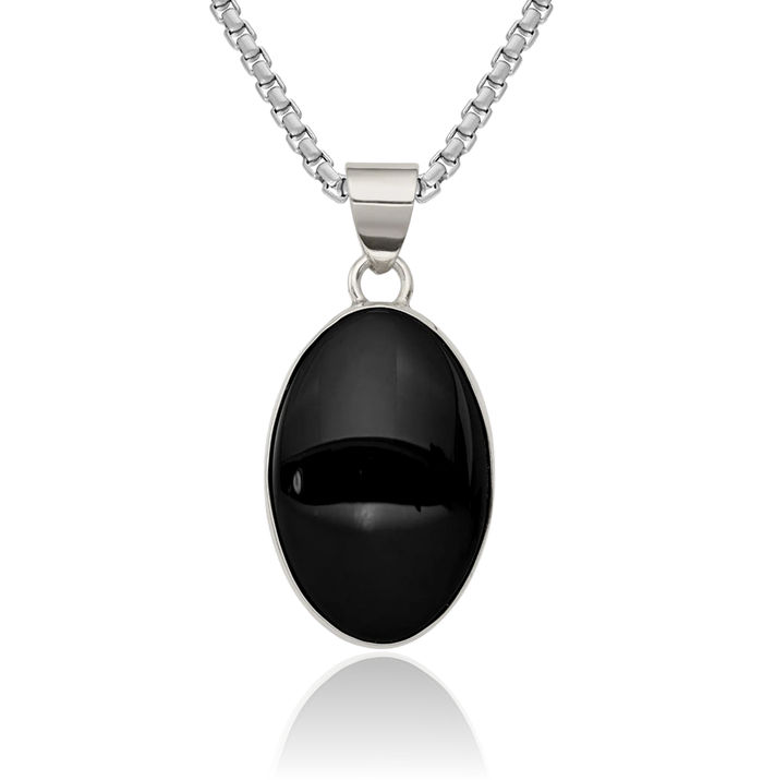 925 Sterling Silver Black Onyx Oval Necklace Charm Gemstone Pendant