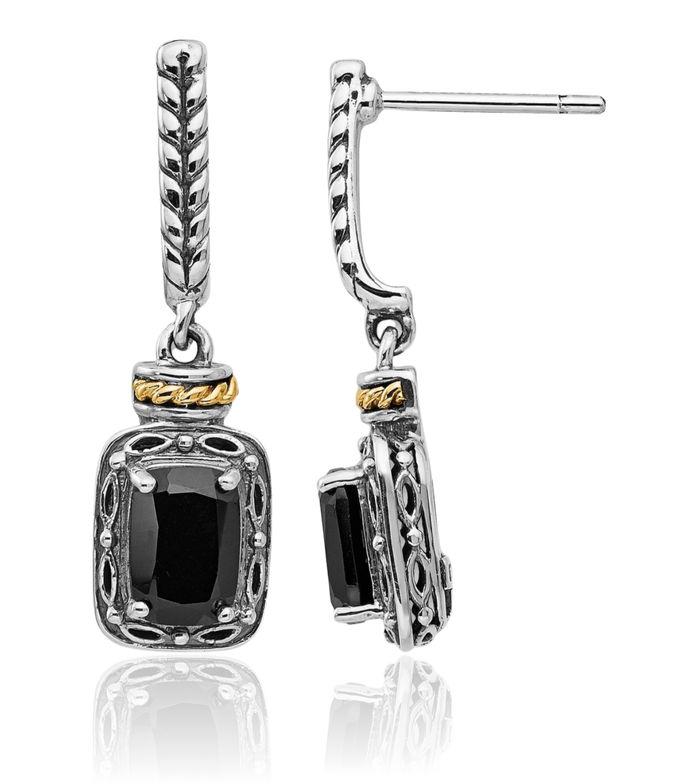 925 Sterling Silver Vintage Black Onyx Post Drop Dangle Earrings