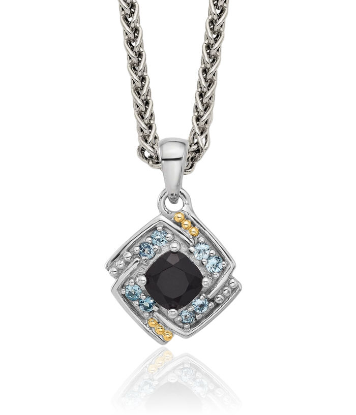 925 Sterling Silver Black Onyx Swiss Blue Topaz Necklace Chain Gemstone Pendant Charm