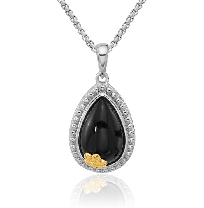 925 Sterling Silver Black Onyx Teardrop Necklace Charm Gemstone Pendant