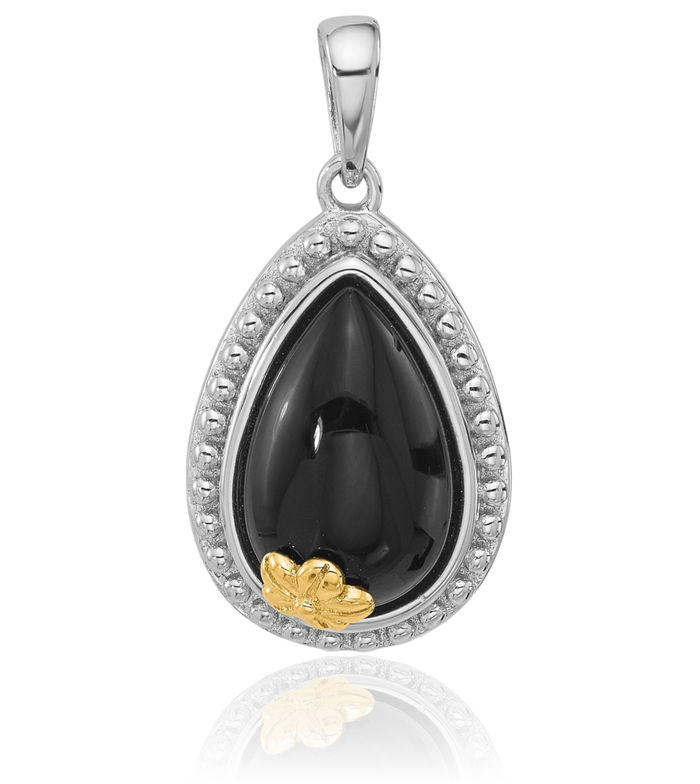 925 Sterling Silver Black Onyx Teardrop Necklace Charm Gemstone Pendant