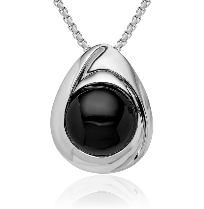 925 Sterling Silver Black Onyx Teardrop Slide Necklace Charm Gemstone Pendant