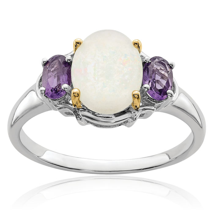 925 Sterling Silver Opal Purple Amethyst Ring Gemstone Band