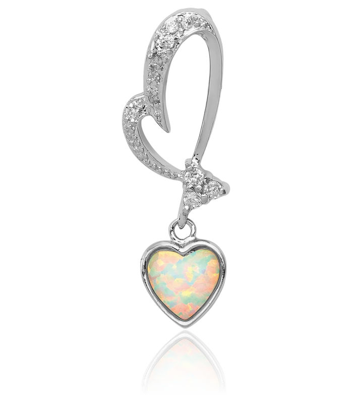 925 Sterling Silver Opal Cubic Zirconia CZ Heart Necklace Gemstone Pendant Charm
