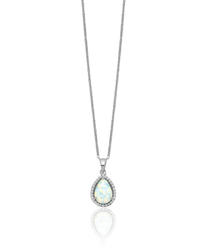 925 Sterling Silver Opal Cubic Zirconia CZ Necklace Pendant October Birthstone Jewelry