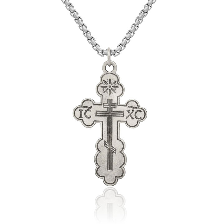 925 Sterling Silver Vintage Eastern Russian Orthodox Holy Cross Necklace Religious Chain Pendant Jesus Christ Charm