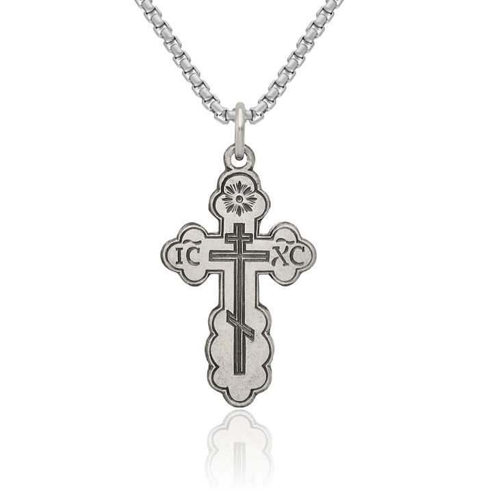 925 Sterling Silver Vintage Eastern Russian Orthodox Holy Cross Necklace Religious Chain Pendant Jesus Christ Charm