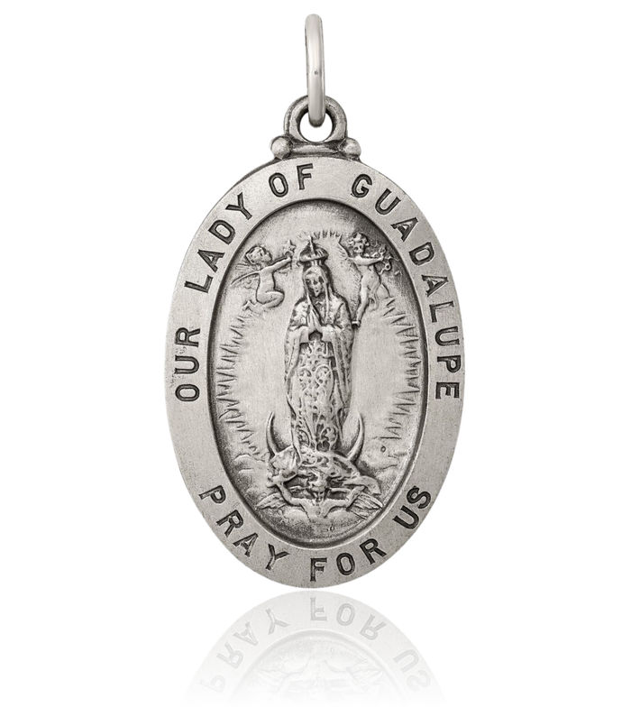 925 Sterling Silver Vintage Our Lady of Guadalupe Virgin Mary Medal Necklace Virgencita Maria Rosa Pendant Catholic Christian Holy Mother Medallion Charm