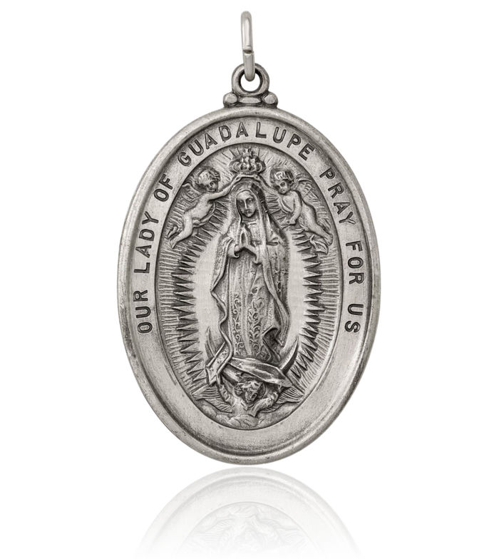 925 Sterling Silver Vintage Our Lady of Guadalupe Virgin Mary Medal Necklace Virgencita Maria Rosa Pendant Catholic Christian Holy Mother Medallion Charm