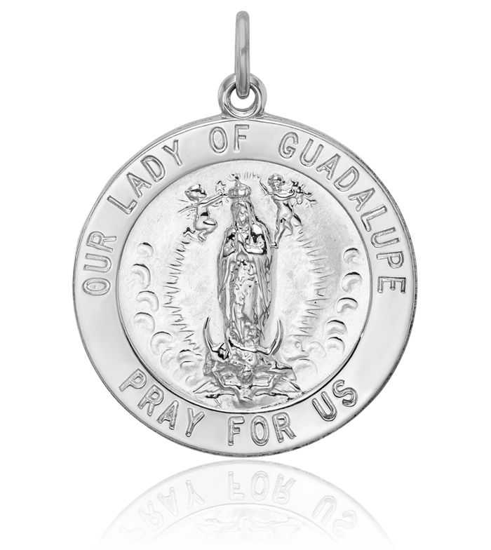 925 Sterling Silver Our Lady of Guadalupe Virgin Mary Medal Necklace Virgencita Maria Rosa Pendant Catholic Christian Holy Mother Medallion Charm