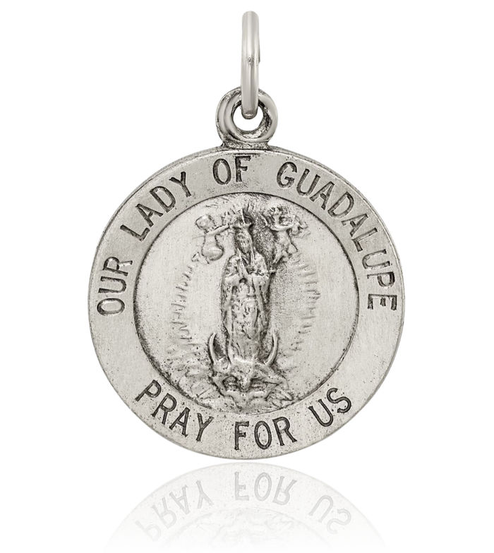 925 Sterling Silver Vintage Our Lady of Guadalupe Virgin Mary Medal Necklace Virgencita Maria Rosa Pendant Catholic Christian Holy Mother Medallion Charm