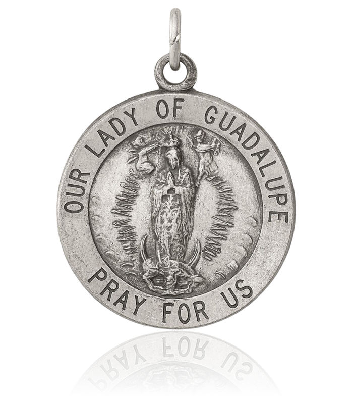 925 Sterling Silver Vintage Our Lady of Guadalupe Virgin Mary Medal Necklace Virgencita Maria Rosa Pendant Catholic Christian Holy Mother Medallion Charm