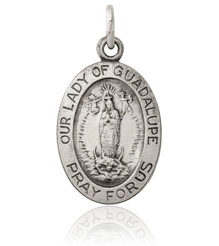 925 Sterling Silver Vintage Our Lady of Guadalupe Virgin Mary Medal Necklace Virgencita Maria Rosa Pendant Catholic Christian Holy Mother Medallion Charm